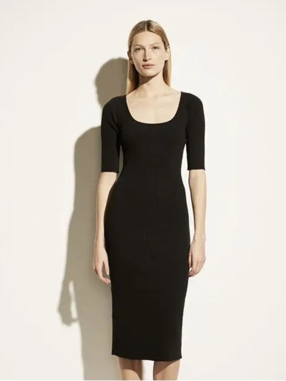 Vince Black Ribbed Scoop-Neck Midi Dress ❤️❤️